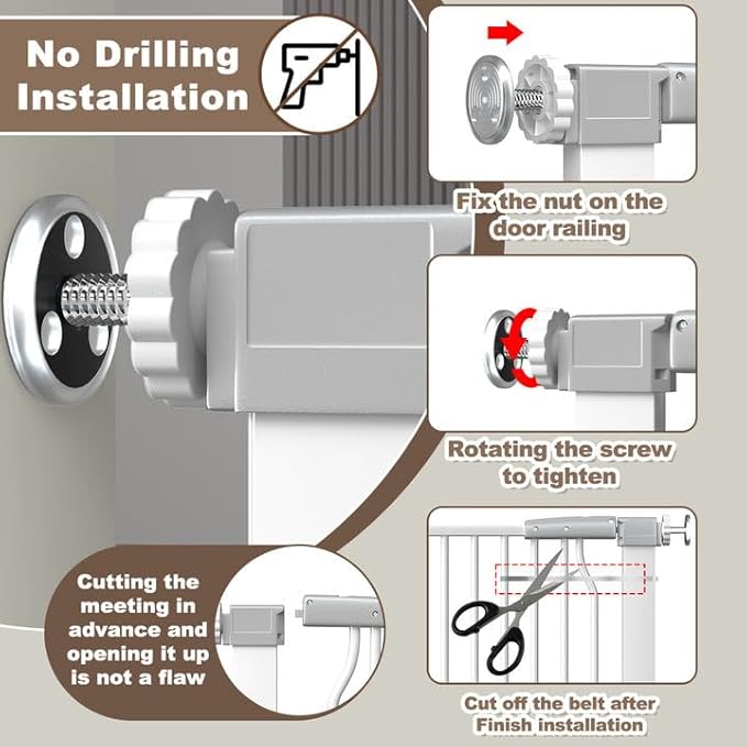41" Extra Tall Cat Gate for Doorway, 54.8-57.4'' Metal Pet Baby Safe Gate, Extra Wide Pressure Mounted Child Door with Expansion Kit, No Drilling Cat Fence Indoor, No Climb Baby Proof Gate, White