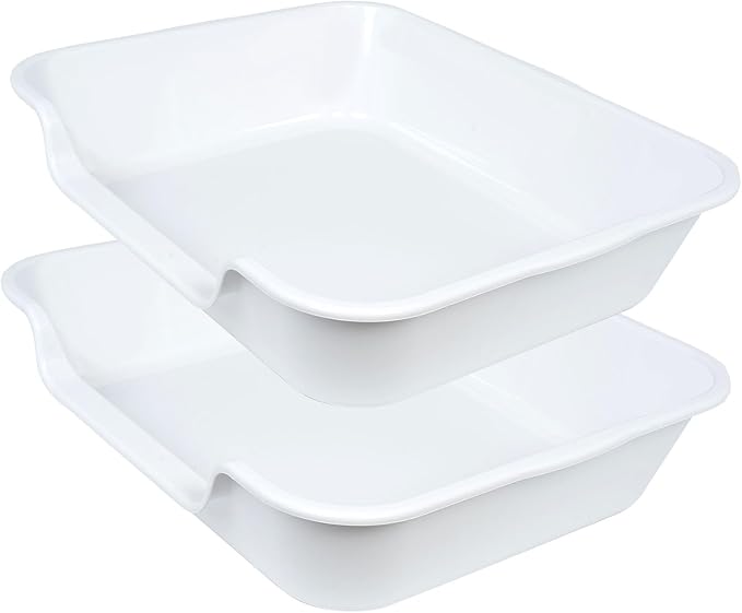2 Pack of Extra Large Cat Litter Box (ABS Material), Low Entry Senior Litter Pen for Geriatric Kitty Big Cats, Jumbo Pet Safe Litter Boxes Tray for Indoor Pets Potty (White, 24" L x 20" W)