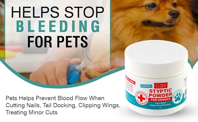 G.B.S 5 oz Styptic Powder for Dogs, Cats & Birds – Quick Blood Clotting for Nail Clipping, Minor Cuts, Tail Docking & Wing Clipping – Pet First Aid Hemostatic Powder with Sealed Top & Scoop