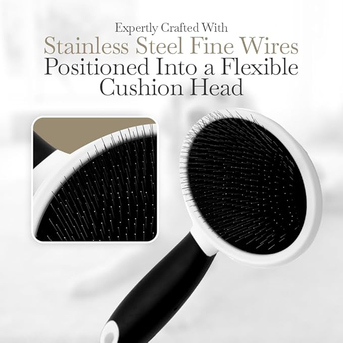 Fuller Brush Slicker Pet Brush - Angled Fine Steel Wires - Ergonomically Designed Rubberized Handle For Comfort & Control - Remove Shedding & Matted Hair - Tool For Grooming Dogs & Cat