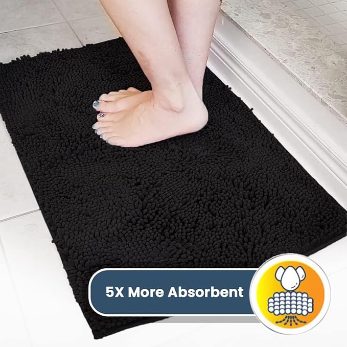 Muddy Mat® Shown on TV – Super Absorbent Microfiber Dog Door Mat for Muddy Paws, Non-Slip Washable Pet Rug, Quick Dry Chenille Entryway Carpet, Machine Washable Indoor Outdoor mat, Black 28"x18"