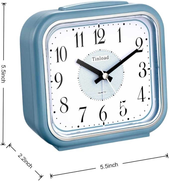5.5" Large Analog Alarm Clock Silent Non Ticking, Gentle Wake, Beep Sounds, Increasing Volume, Battery Operated Snooze and Manual Light, Easy Set
