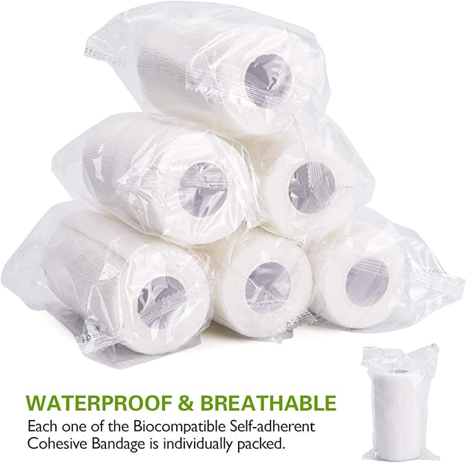 TOBWOLF 12PCS Self Adhering Bandage, 4" x5yd / 10cmx4.5m Cohesive Elastic Bandage Wrap Gauze Roll, Breathable Sports Tape, Medical Wrap for Wrist Ankle Knee Leg Sprains Swelling - White