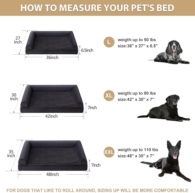 BFPETHOME Washable Dog Beds for Large Dogs, Orthopedic Dog Bed Large, Big Couch with Removable Washable Cover, Waterproof Lining and Nonskid Bottom, Egg-Crate Foam Pet Sofa Bed for Sleeping