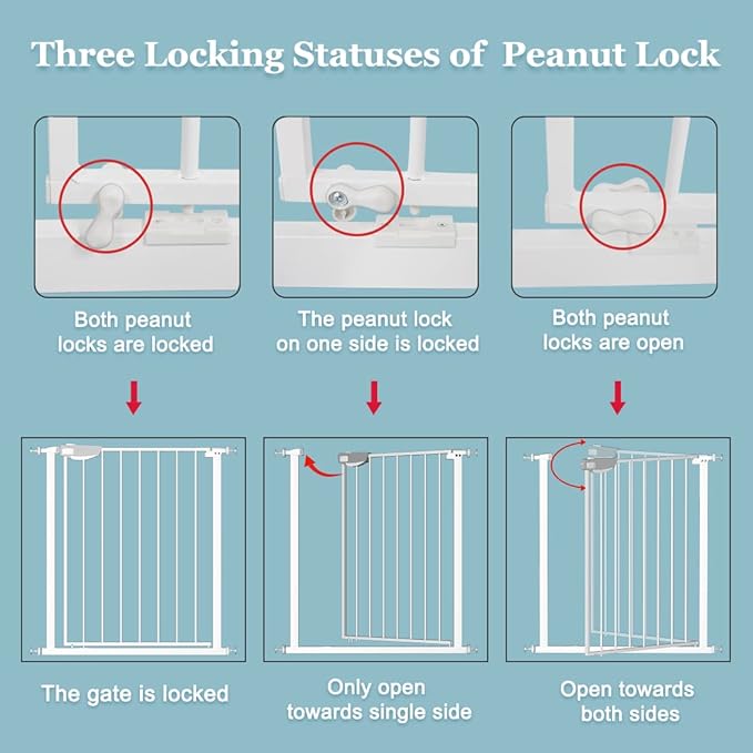 WAOWAO Triple Lock Baby Gate Extra Wide 35.04-38.97" Pressure Mounted Walk Through Swing Auto Close Safety White Metal Dog Pet Puppy Cat for Stairs,Doorways,Kitchen