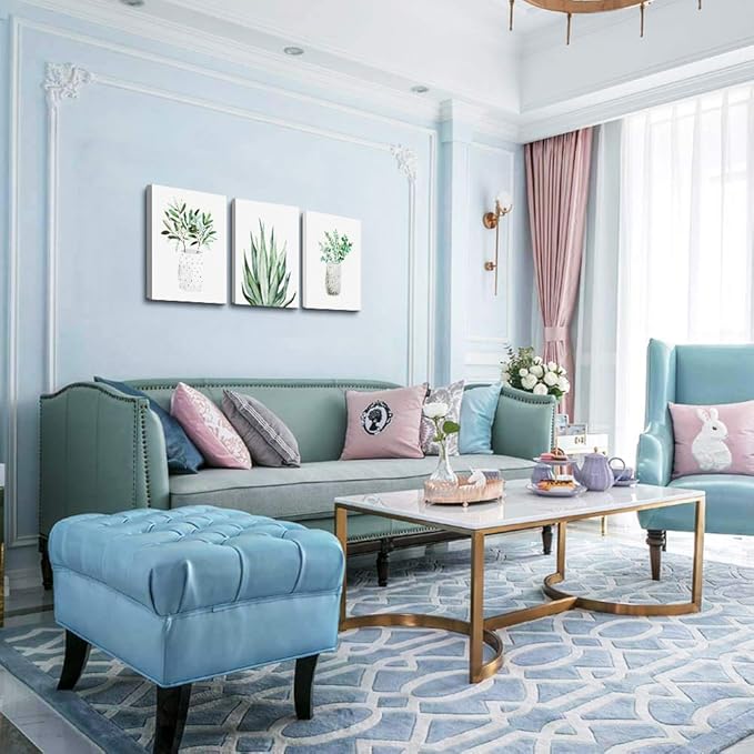 farmhouse Wall Art painting for dining room bathroom Abstract Canvas art family Wall decor for Bedroom kitchen Wall Decoration Living Room decor art Green Leaf pictures Artwork for home walls 3 piece