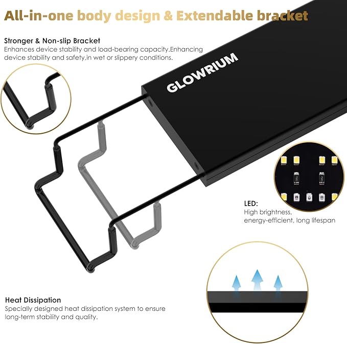 GLOWRIUM Aquarium Light, LED Full Spectrum Freshwater Fish Tank, infinitely dimmable, Fish Tank Light with auto-on/Off Timer (36-41 in)