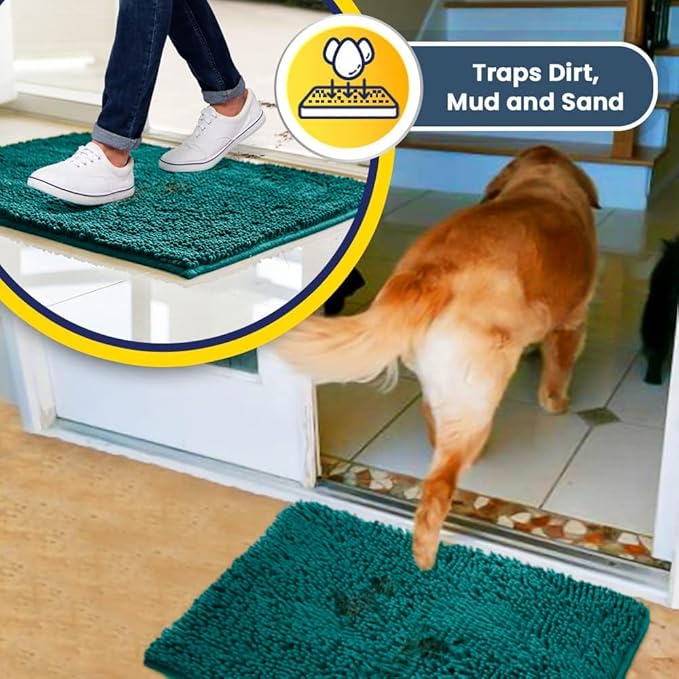 Muddy Mat® Original Dog Door Mat for Muddy Paws, Super Absorbent Microfiber, Non-Slip Washable Pet Rug, Quick Dry Chenille Entryway Carpet, Machine Washable Indoor Outdoor mat, Teal 19"x30"