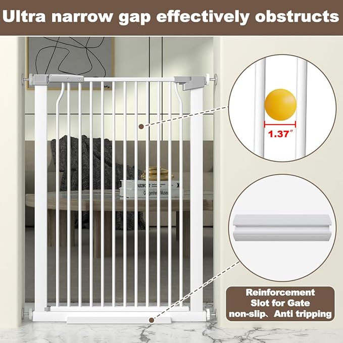 41" Extra Tall and Wide Baby Gate, 63-65.7'' Wide Pet Cat Gate for Doorway, Extra Wide Pressure Mounted Child Door with Expansion Kit, Metal Safe Gate, Tall Dog Gate, White