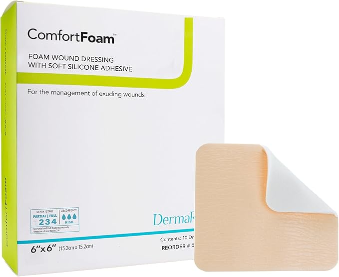 DermaRite's ComfortFoam Border, Foam Wound Dressing - Flexible and Soft Silicone, Self Adhesive, No Natural Rubber Latex - 6 in. x 6 in., 1 Count, 10 Packs, 10 Total