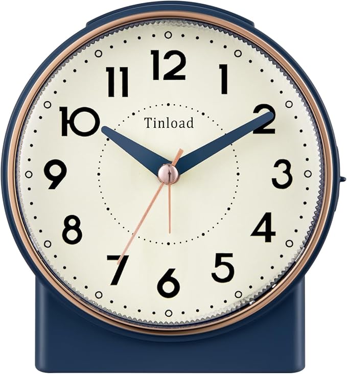 4.3" Retro Analog Alarm Clock, Vintage Decor, No Ticking Silent, Easy to Set, Gradual Rise Alarm, On/Off Switch on Side, Gentle Wake, Snooze, Lighted on Demand, Battery Operated, Retro Blue
