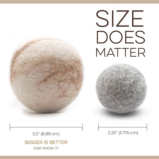 Fluff Ewes Wool Dryer Balls 3 Pack Premium New Zealand Wool Laundry Balls for Dryer, No Static Dryer Balls Laundry Reusable Cute, XL Wool Dryer Balls Cute, Baby Dryer Balls for Dryers - Marble