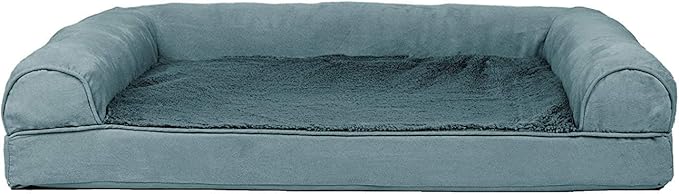 Furhaven Cooling Gel Dog Bed for Large/Medium Dogs w/ Removable Bolsters & Washable Cover, For Dogs Up to 55 lbs - Plush & Suede Sofa - Deep Pool, Large