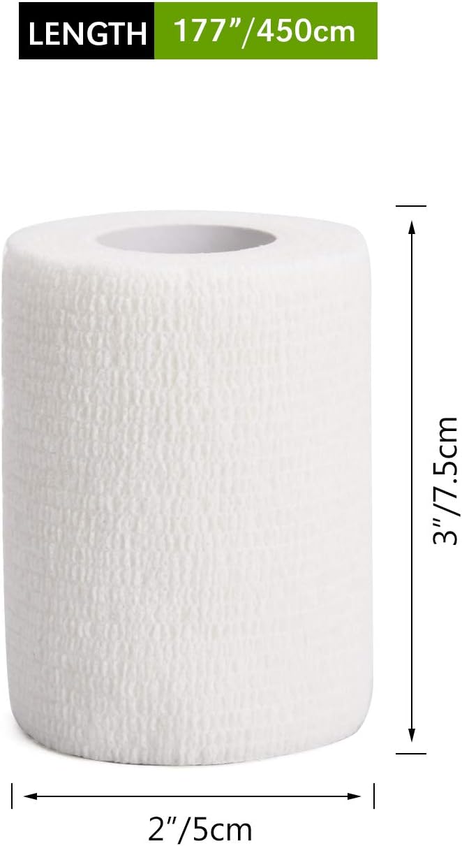 TOBWOLF 12PCS Self Adhering Bandage, 3" x5yd / 7.5cmx4.5m Cohesive Elastic Bandage Wrap Gauze Roll, Breathable Sports Tape, Medical Wrap for Wrist Ankle Knee Leg Sprains Swelling - White