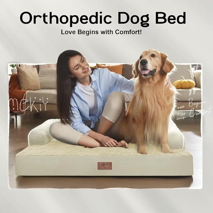 Extra Large Dog Bed-Orthopedic Waterproof XL Dog Bed for XLarge Extra Big Dogs - Foam Couch Sofa Washable with Removable Cover-Beige