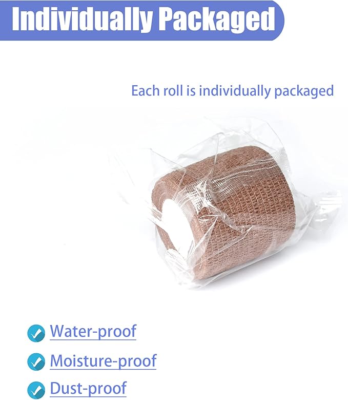 9 Pack 2" x 5 Yards Self Adhesive Bandage Wrap Self Stick Wrap for Ankle, Wrist, Finger, Sports, Breathable Cohesive Vet Tape for Pets (Brown)