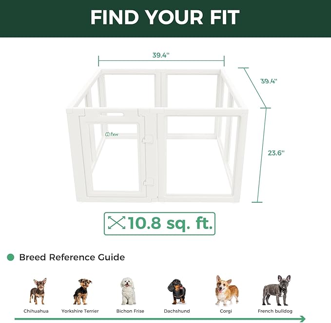 FXW AuraSpace Acrylic Indoor Unleashed Dog Playpen for Puppies and Small Dogs, 24 Inch, 8 Panels, White