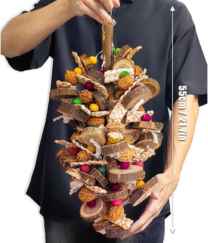 Extra Large Bird Parrot Toys- 21.7 inch Multicolored Natural Wooden Walnut Parrot Chewing Toy Suggested for Macaws cokatoos, African Grey and a Variety of Amazon Parrots. (Large Size)