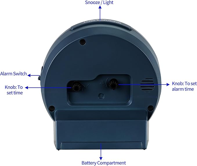 4.3" Retro Analog Alarm Clock, Vintage Decor, No Ticking Silent, Easy to Set, Gradual Rise Alarm, On/Off Switch on Side, Gentle Wake, Snooze, Lighted on Demand, Battery Operated, Retro Blue