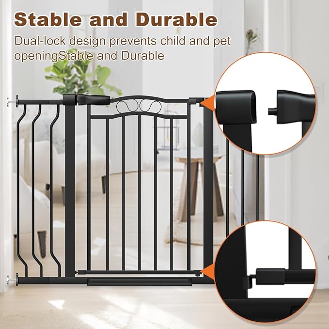 62.2-71.6" Extra Wide Baby Gate for Stairs No Drilling, 30" Tall Auto Close Press Mounted Baby Gate for Doorways, Adjustable Width Walk Through Long Gates for Kids or Pets, Black