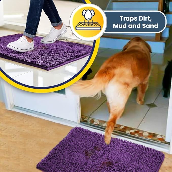 Muddy Mat® Original Dog Door Mat for Muddy Paws, Super Absorbent Microfiber, Non-Slip Washable Pet Rug, Quick Dry Chenille Entryway Carpet, Machine Washable Indoor Outdoor mat, Purple 48"x72"