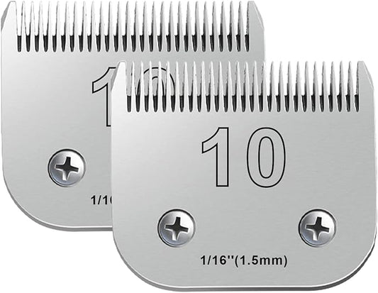 2PCS 10 Blades Dog Grooming Blades Compatible with Andis,Oster A5,Wahl km10 Dog Clippers,Size-#10, 1/16-Inch Cut Length (2pcs #10 (1.5mm))