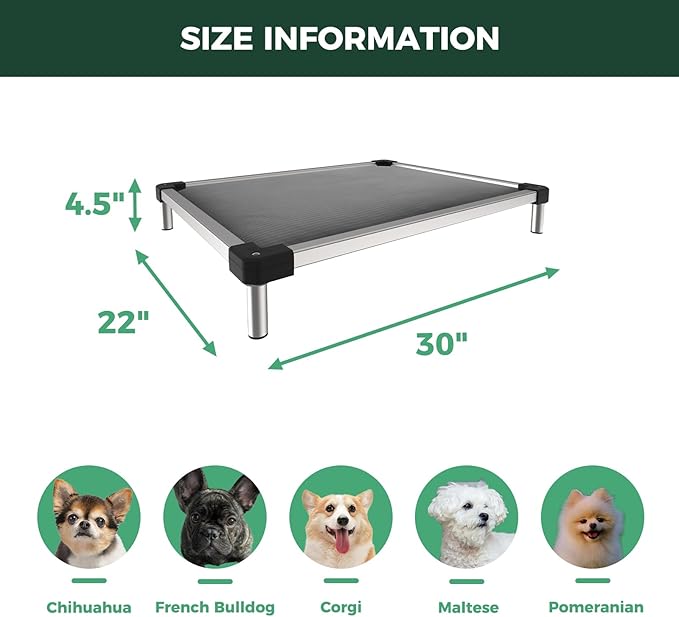 FXW TitanNest Chew-Proof Elevated Dog Bed, Raised Cot for Indoor/Outdoor/Camping Use, Durable & Washable Padded Pet Bed for Extra-Small Dogs, 30.0" L x 22.0" W x 4.5" H, Gray