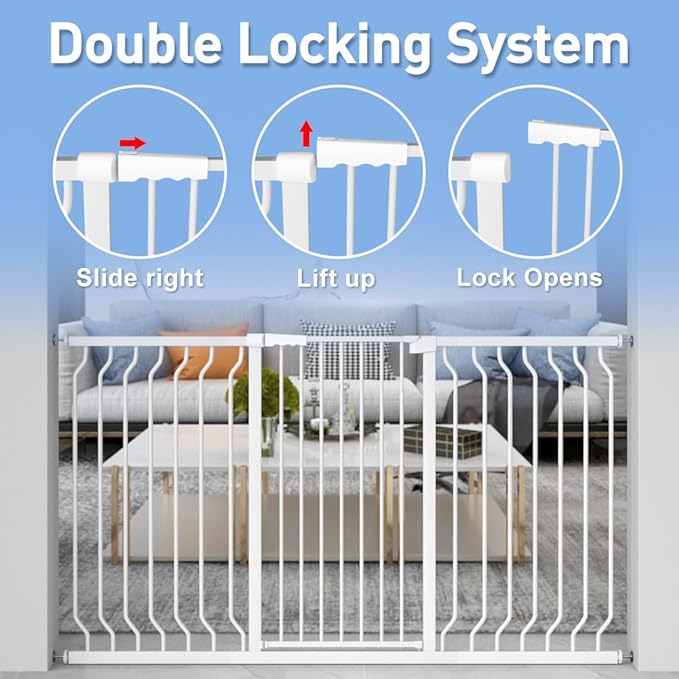 WAOWAO Extra Tall 40.55" Baby Gate 29.53"-32.68" Wide Pressure Mounted Walk Through Swing Auto Close Safety White Metal Toddler Child Dog Pet for Indoor Stairs,Doorways,Kitchen