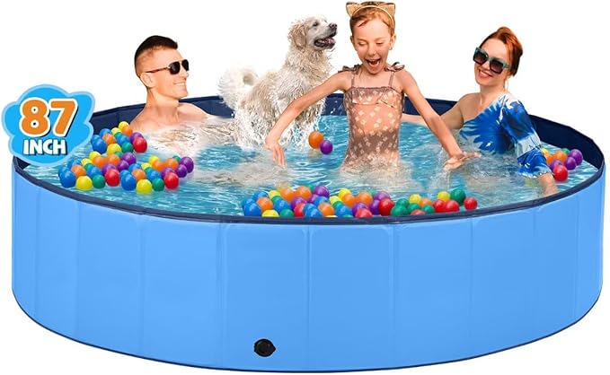 Jecoo Dog Pool for Large Dogs Kiddie Pool Hard Plastic Foldable Dog Bathing Tub Portable Outside Kids Swimming for Pets and Dogs Outdoor Backyard