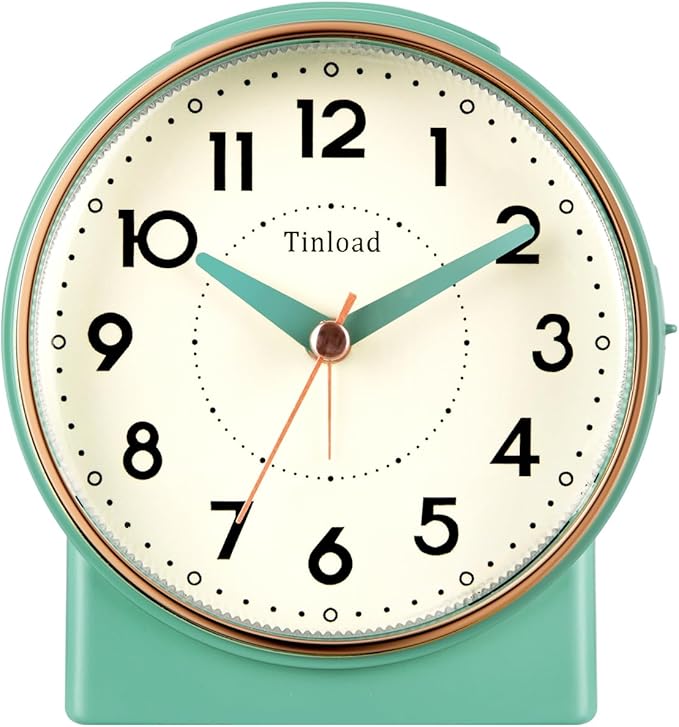 4.3" Retro Analog Alarm Clock, Vintage Decor, No Ticking Silent, Easy to Set, Gradual Rise Alarm, On/Off Switch on Side, Gentle Wake, Snooze, Lighted on Demand, Battery Operated, Retro Green