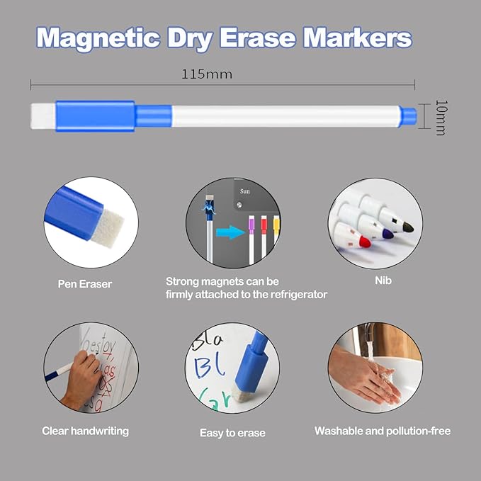 9"x13" Clear Weekly Meal Planner Magnetic Acrylic Board,Acrylic Magnetic Dry Erase Board for Fridge, Magnet Week Calendar for Refrigerator Includes 6 Colors Markers