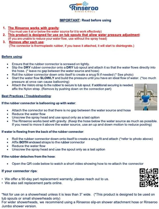 Rinseroo Slip-On Bathtub Faucet Sprayer Attachment. Ultra-Flex Dog Shower Adapter Portable With Pet Showerhead. Attach to Tub Spout 5 Foot Hose. No Install for Speedy Washing