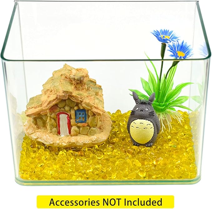 1 Lb (460 g) Yellow Sea Glass Stones Irregular Rainbow Glass Pebble Decorative Rock Quartz Tumbled Gemstone Chips for Aquarium Decoration/Vase Filler/Jewelry Making/Handwork Craft/Gems Display