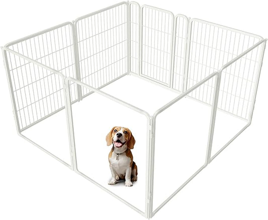 FXW Homeplus Unleashed Indoor Dog Playpen - Stress-Free and Safe Play, Heavy Duty 32 Inch 4 Acrylic Panels + 4 Wire Panels Dog Pen for Small and Medium Dogs, White│Patented