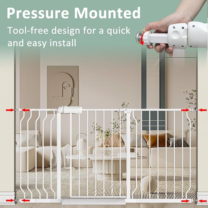 TSAYAWA Narrow Baby gate Baby Safety Gate 24.02-29Inch Auto Close Child Gates, Pressure Mounted Gate for Stairs & Doorways, Indoor/Outdoor Heavy-Duty Pet Gate for Toddlers, Dogs, White