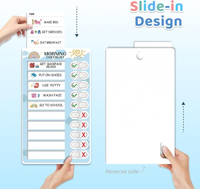 Upgraded Slider 3 in 1 Bedtime/Morning/Daily Routine Chart for Kids, Magnetic Chore Chart for Kids, Visual Schedule for Kids Toddlers Schedule Board for Home