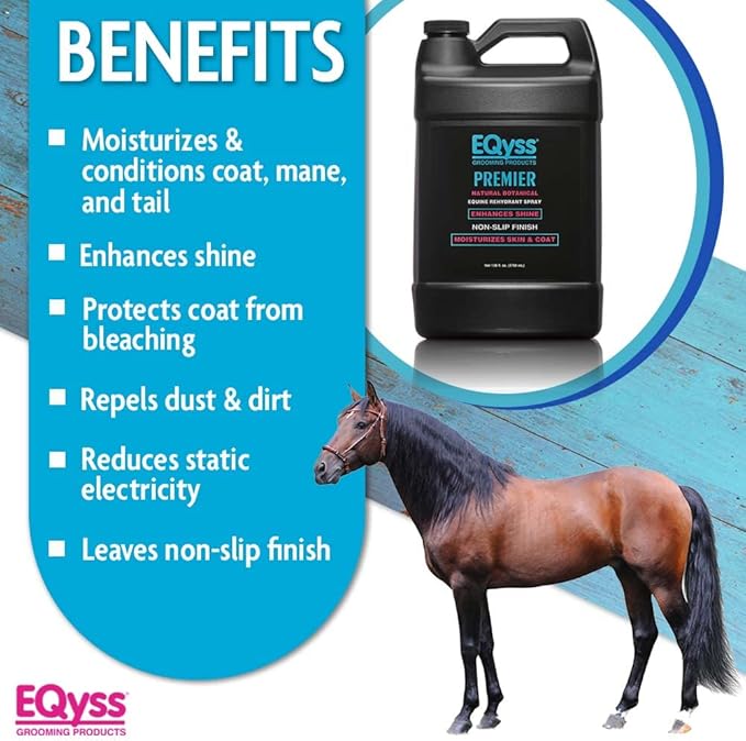 EQyss Premier Equine Rehydrant Spray - Moisturize Horse's Skin & Coat, Add Shine, Detangle, Repel Dirt & Dust - No Silicone, Non-slip Finish (128 oz)