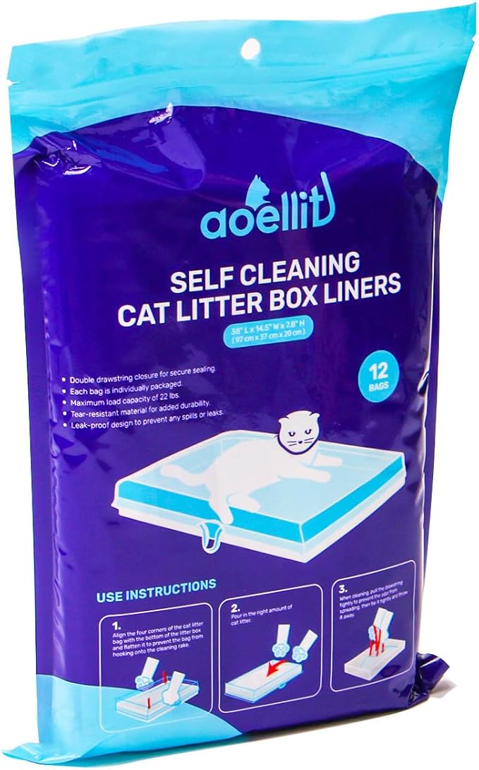 24 Count Litter Box Liners, Waste Bags Compatible with Pet-safe ScoopFree Self-Cleaning Litter Box Tray Refills, Drawstring Litter Bags for Reusable Tray, Pre-Separated (38"L x 14.5"W x 7.8"H)