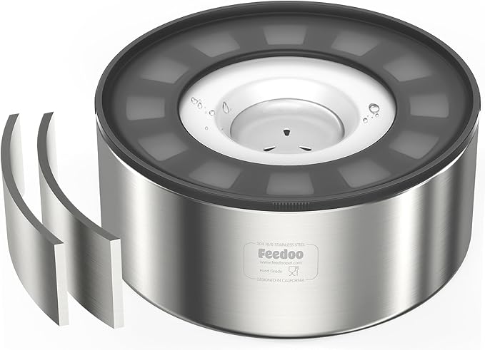 2L No Spill Water Bowl for Dogs, Double-Wall Stainless Steel with Splash-Proof Paws Lid and Floating Disk, Non-Slip Base, Easy to Clean Slow Water Feeder for Small Medium Dogs