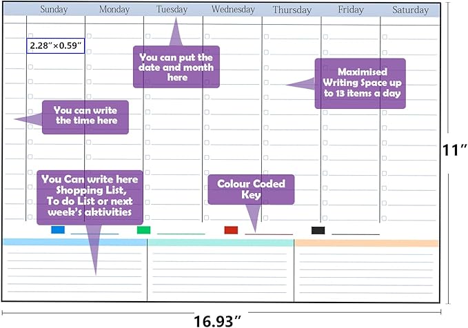 POPRUN Magnetic Weekly Dry Erase Board Calendar for Fridge, 16.9"x11"Schedule Board, Weekly Planner Whiteboard Calendar with Hourly Time Slots To Do List Perfect as Planner Board for School and Family