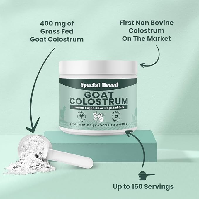 Special Breed Goat Colostrum for Dogs and Cats, Immune Support Supplement for Allergy and Itch Relief, Grass Fed Colostrum Powder (60 Grams)