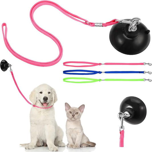 Frienda 4 Pieces Dog Bathing Tether with Suction Cup Pet Dog Grooming Tub Restraint Loops and Adjustable Cat Fixed Safety Rope for Pet Shower Bathing Grooming(Blue Pink Bright Green)