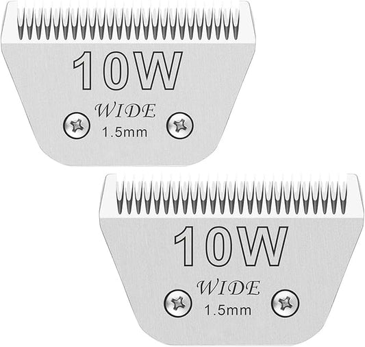 2PCS 10W Wide Blades for Dog Grooming Blades Compatible with Andis,Oster A5,Wahl km10 Dog Clippers, Detachable Dog Clipper Blade for Dog Cat Horse Animal,Size-#10W, 1/16-Inch Cut Length (1.5mm)