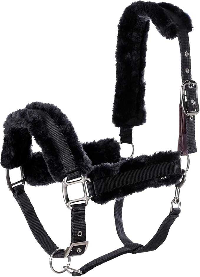Equinavia Valkyrie Soft Ultra Fleece Padded Adjustable Breakaway Horse Halter - Black/Black - Horse