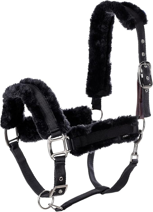 Equinavia Valkyrie Soft Ultra Fleece Padded Adjustable Breakaway Horse Halter - Black/Black - Horse