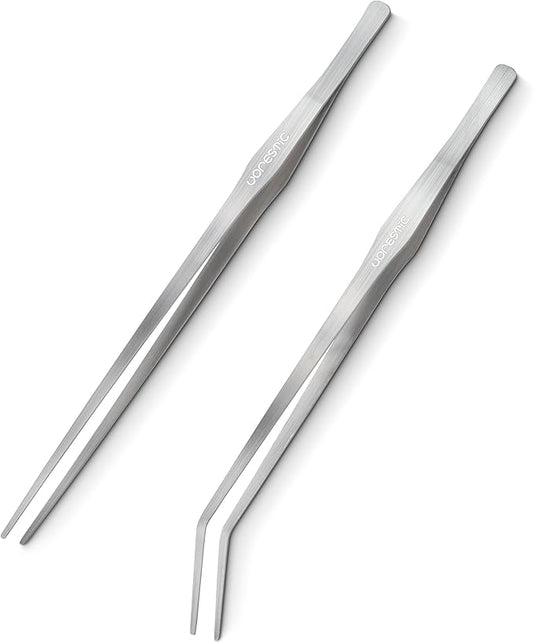 2 Pcs 15 Inch Tweezers, Heavy Duty Reptile Feeding Tongs, Aquarium Tongs, Reptile Tweezers Feeding, Reptile Tongs, Straight and Curved Long Tweezers for Aquarium and Terrarium