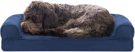 Furhaven Cooling Gel Dog Bed for Medium/Small Dogs w/ Removable Bolsters & Washable Cover, For Dogs Up to 35 lbs - Quilted Sofa - Navy (Blue), Medium