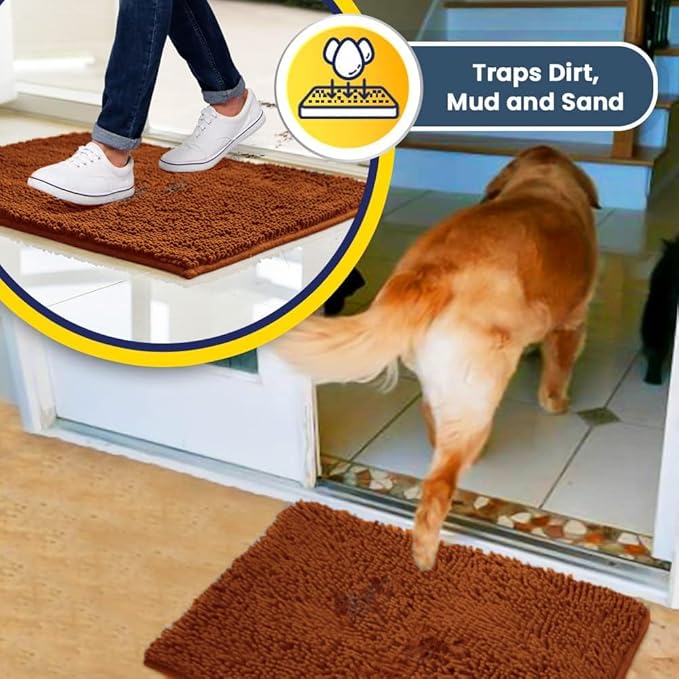 Muddy Mat® AS-SEEN-ON-TV Highly Absorbent Microfiber Dog Door Mat and Pet Rug, Non Slip Thick Washable Area and Bath Mat Soft Chenille for Kitchen Bathroom Bedroom and Indoor - Orange XXL 60"X48"