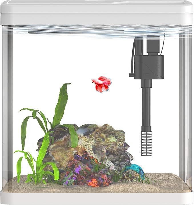 2 Gallon Betta Fish Tank Starter Kit, Self-Cleaning Aquarium with Built-in Filter and LED Light