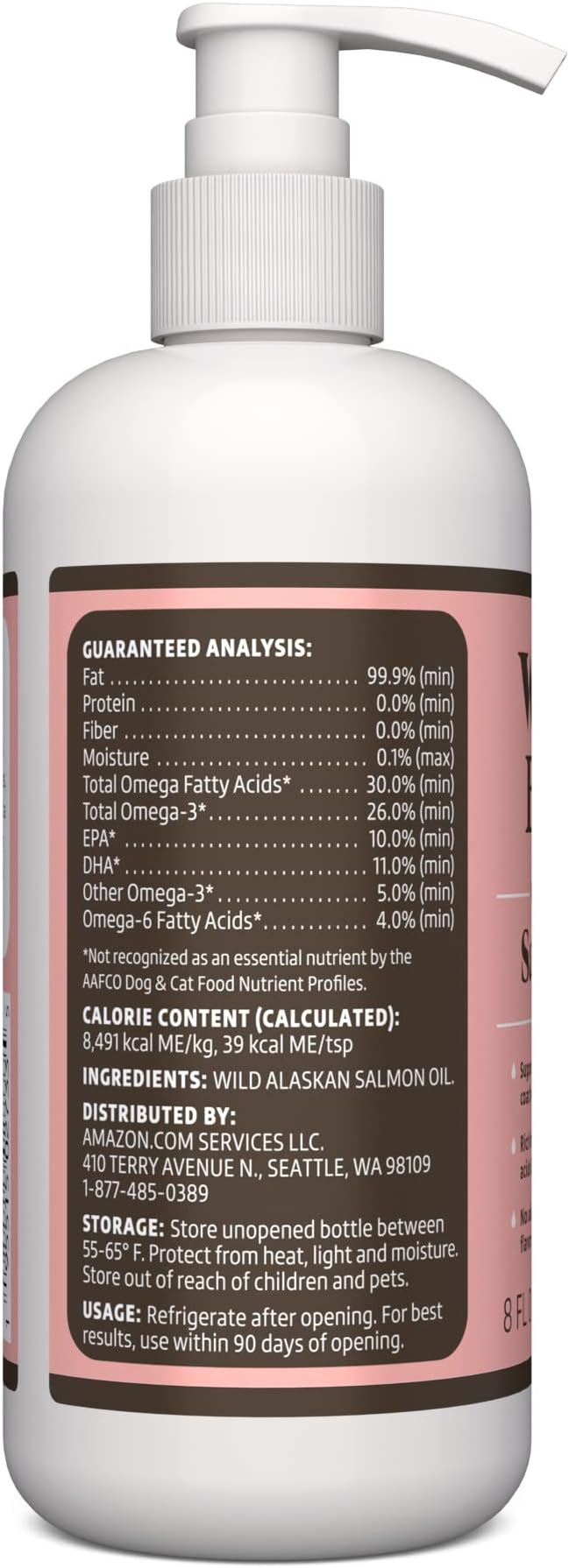 Amazon Brand - Wonder Bound Wild Alaskan Salmon Oil - Skin and Coat Support, Omega 3 Supplement for Dog and Cat , 8 fl oz